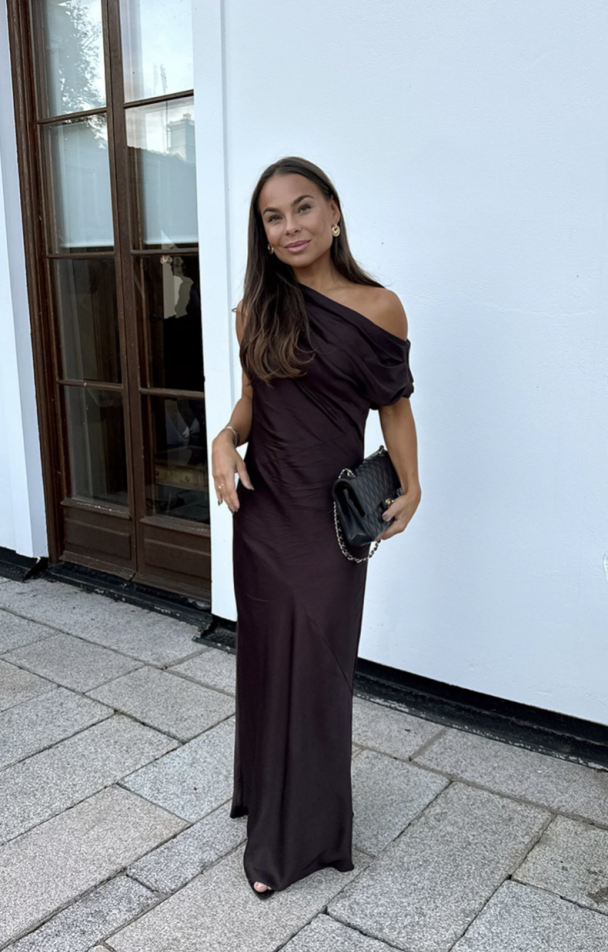 Vanessa Satin Dress - Mocha Brown  - Image 4