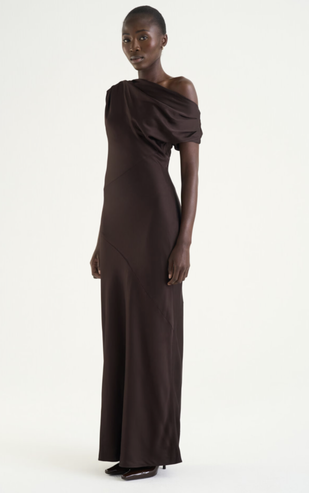 Vanessa Satin Dress - Mocha Brown  - Image 1