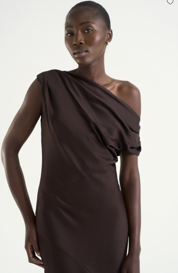 Vanessa Satin Dress - Mocha Brown  - Image 2