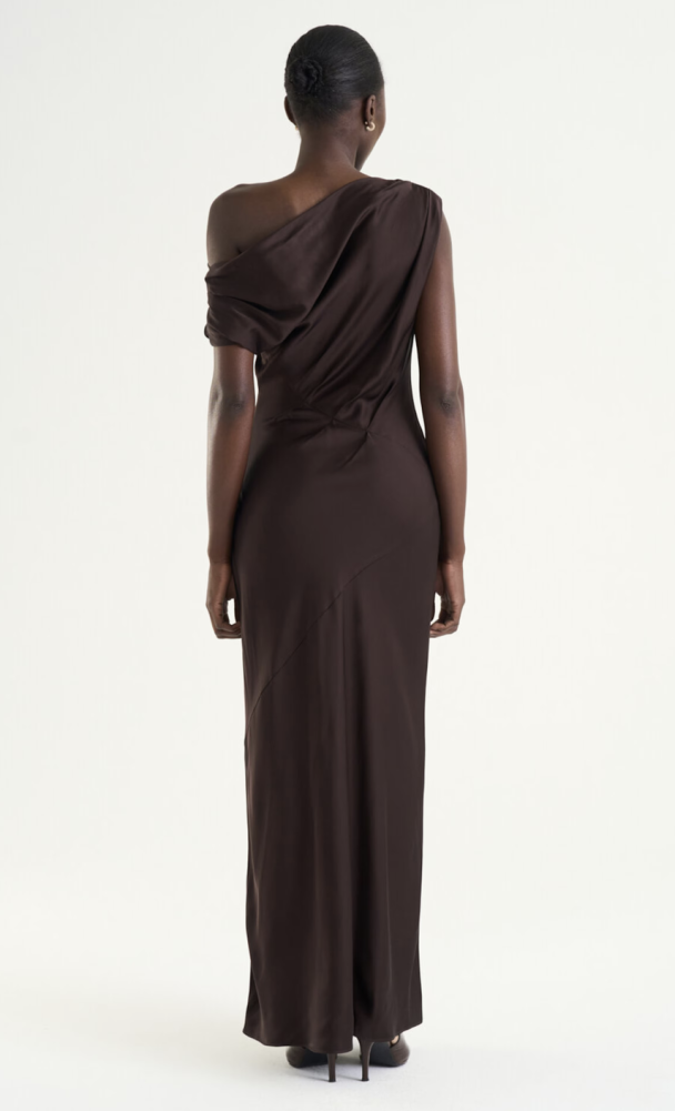 Vanessa Satin Dress - Mocha Brown  - Image 3
