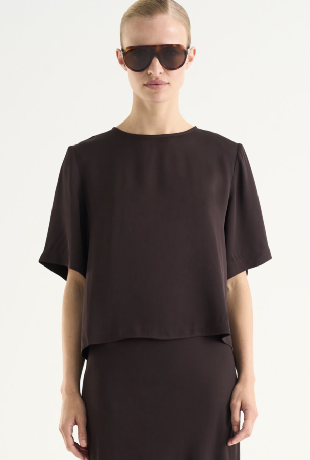 Leonie Satin Tee - Mocha Brown   - Image 1