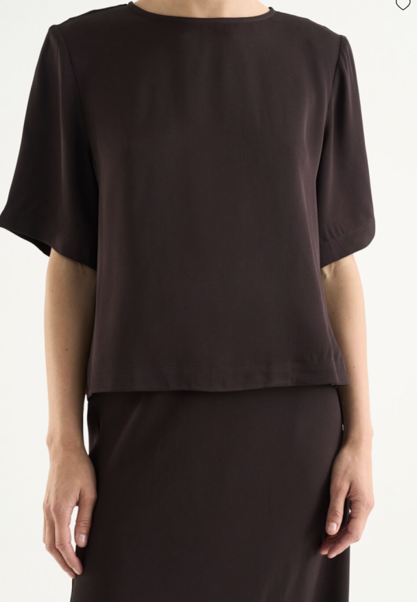Leonie Satin Tee - Mocha Brown   - Image 2