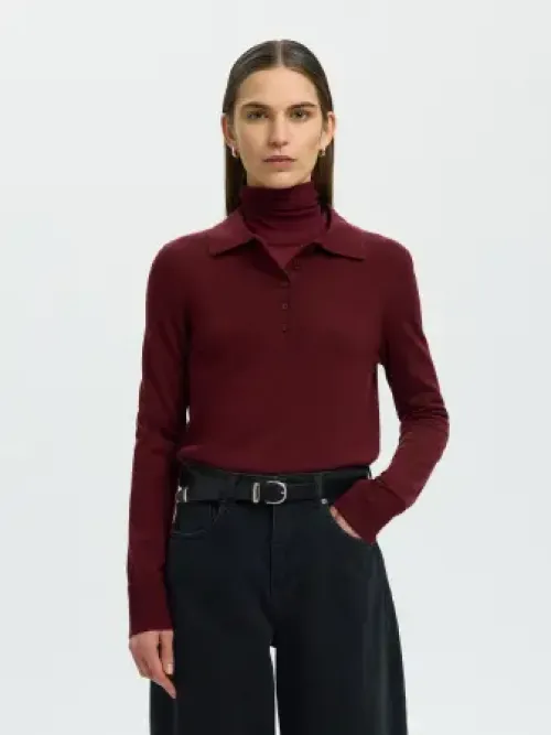 Thea Knit Wool Collar Neck Tawny