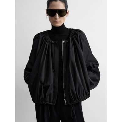 Gathered Parachute Coat Black