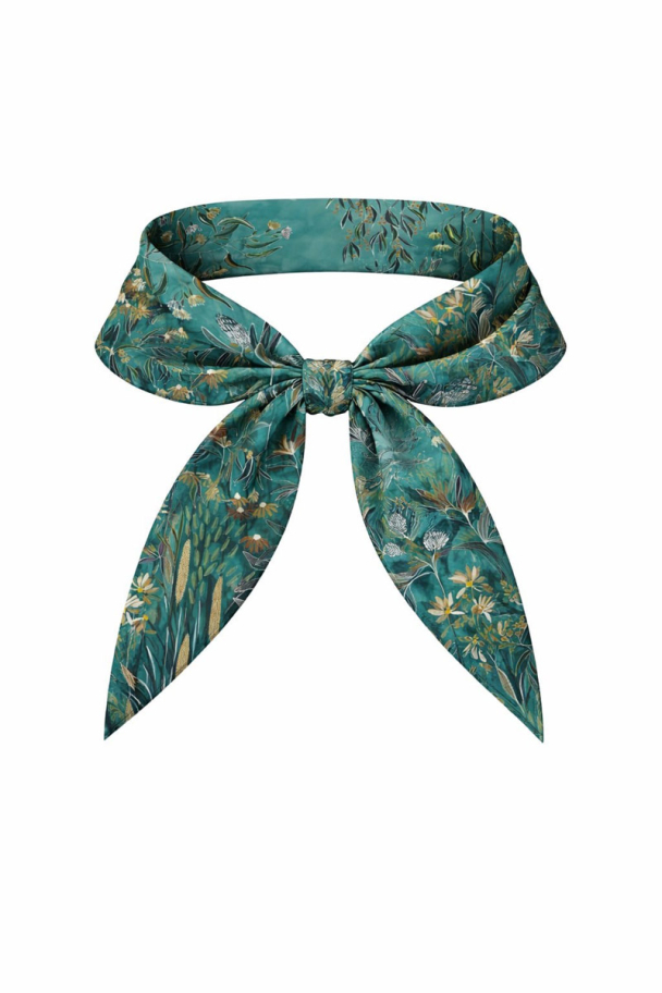 BOHÉME Skjerf SILKE Mørk Aqua Blomster 50x50 Z10382
