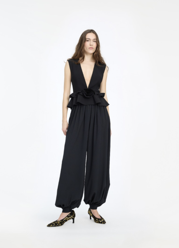 V-neck Flower Top - Black  - Image 2