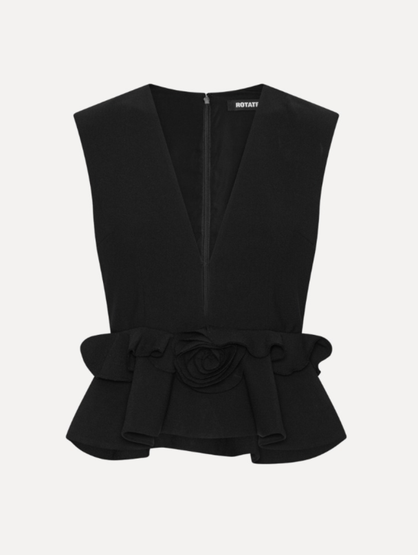 V-neck Flower Top - Black  - Image 4