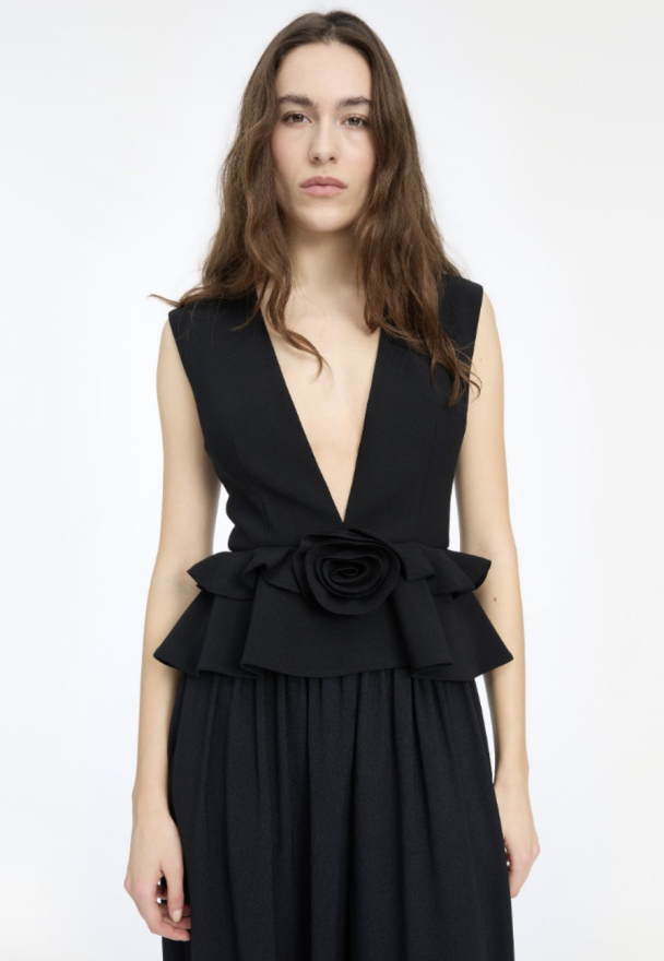 V-neck Flower Top - Black  - Image 1