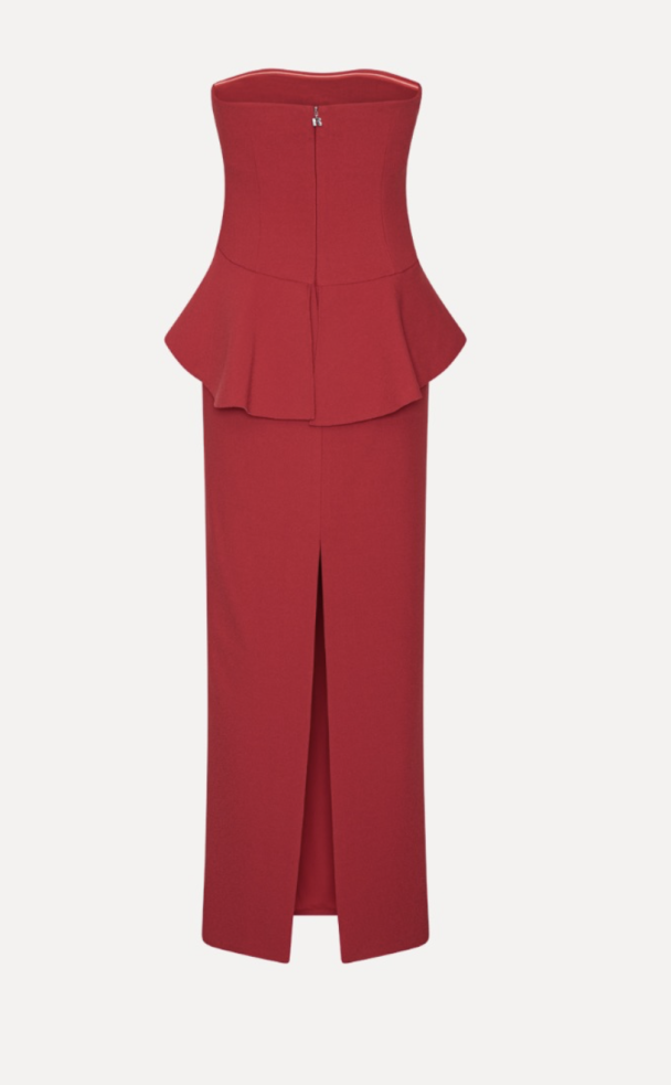 Long Flower Strapless Maxi Dress - Scooter Red  - Image 3
