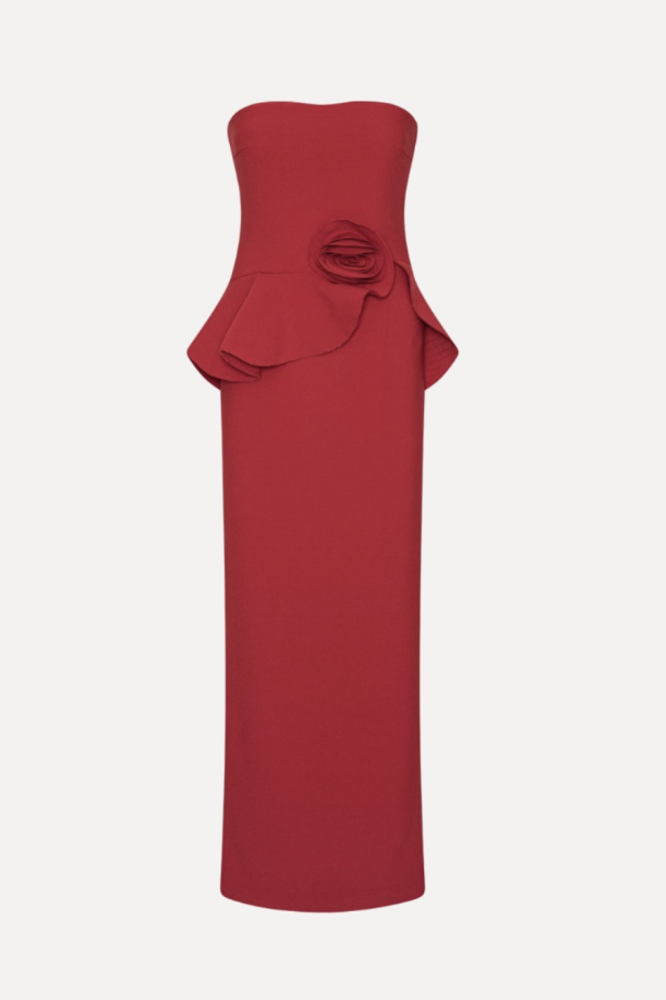 Long Flower Strapless Maxi Dress - Scooter Red  - Image 2