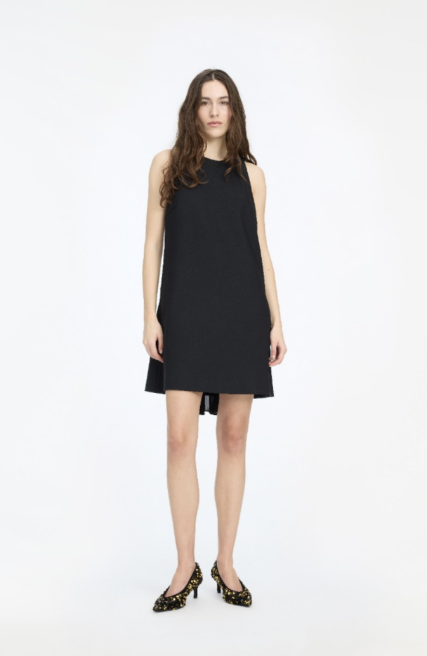 Crepe Mini A-line Dress - Black  - Image 1