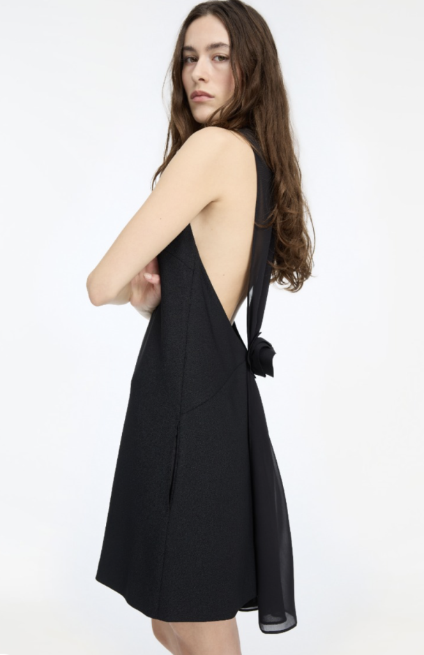 Crepe Mini A-line Dress - Black  - Image 3