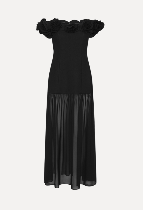 Crepe Maxi Flower Dress - Black  - Image 3