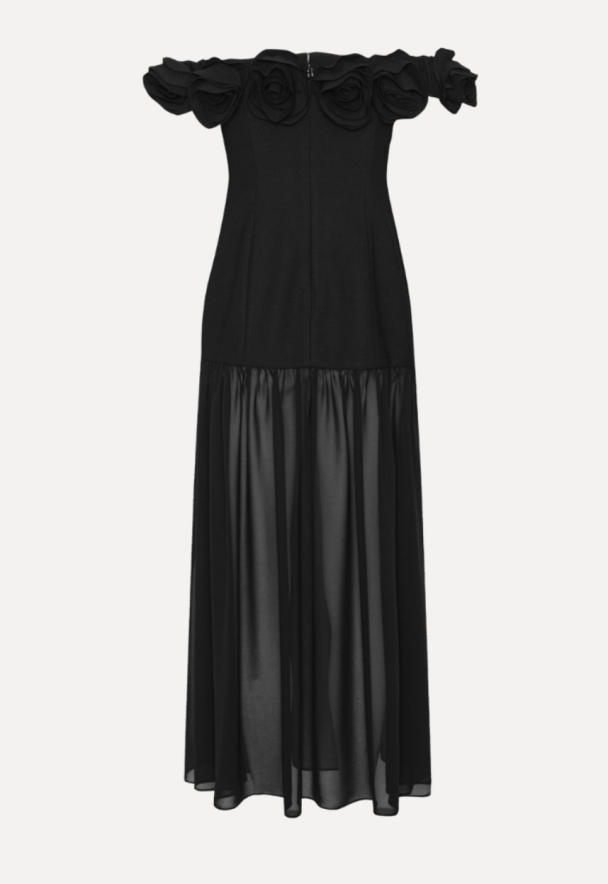 Crepe Maxi Flower Dress - Black  - Image 2