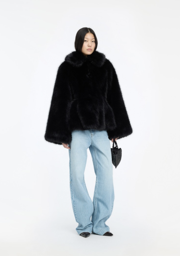 Faux Fur Flared Jacket - Black  - Image 1