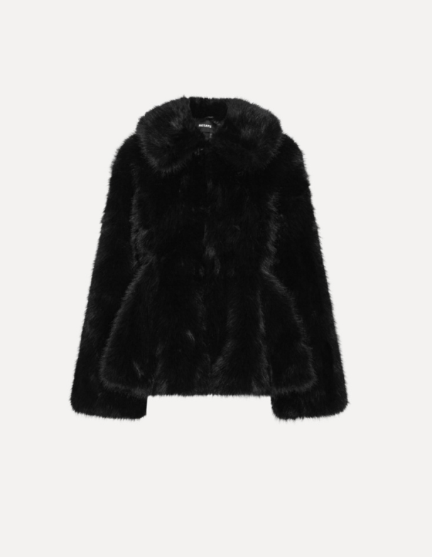 Faux Fur Flared Jacket - Black  - Image 2