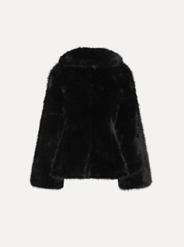 Faux Fur Flared Jacket - Black  - Image 4