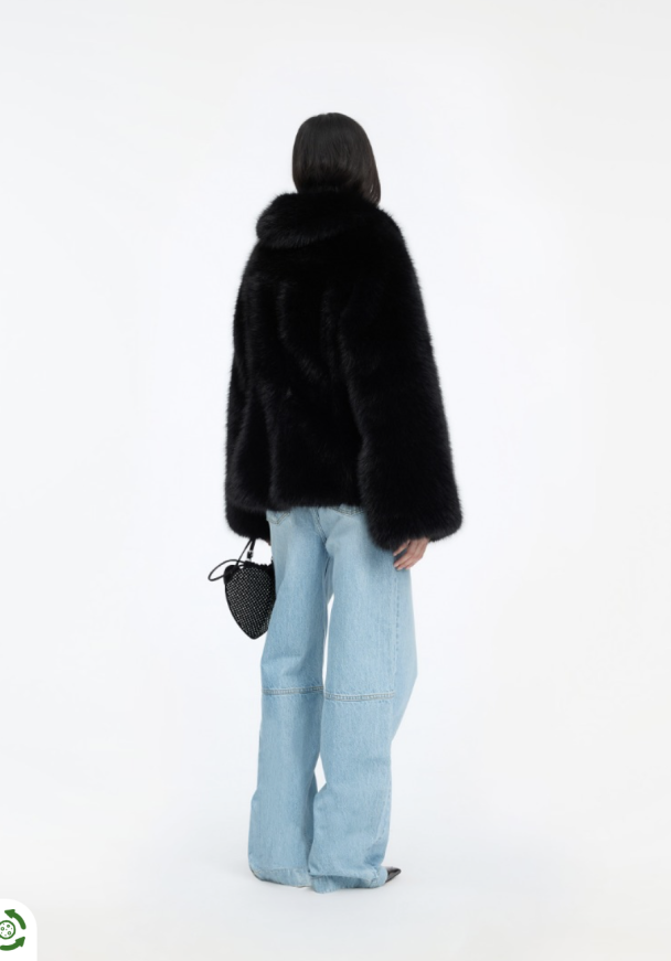 Faux Fur Flared Jacket - Black  - Image 3
