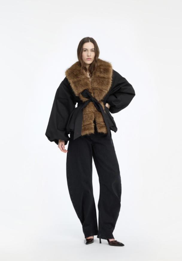 Faux Fur Collar Jacket - Black  - Image 2