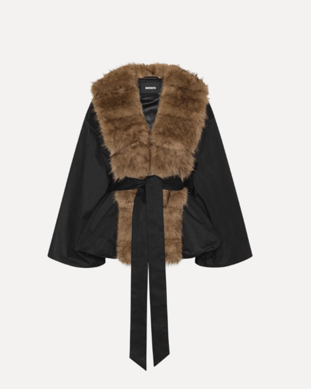 Faux Fur Collar Jacket - Black  - Image 5