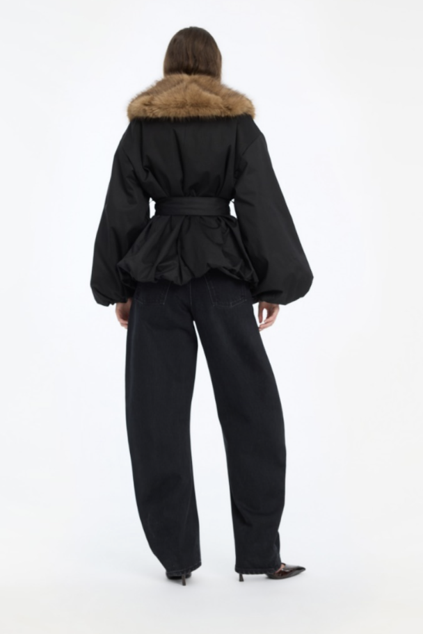 Faux Fur Collar Jacket - Black  - Image 3