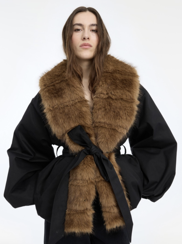 Faux Fur Collar Jacket - Black  - Image 1
