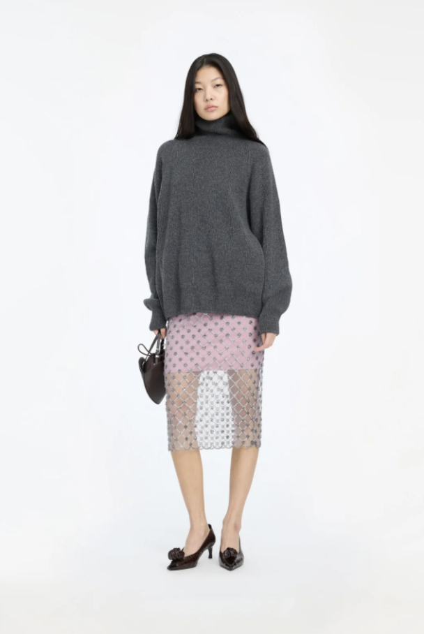 Flower Sequins Midi Skirt - Silver Comb  - Image 2