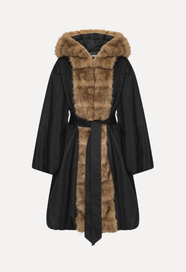 Faux Fur Collar Coat - Black  - Image 2