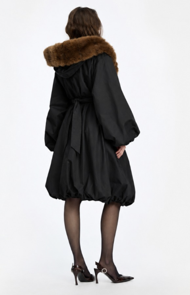 Faux Fur Collar Coat - Black  - Image 3