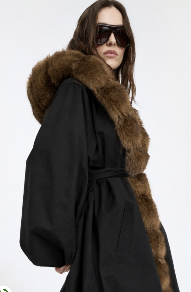 Faux Fur Collar Coat - Black  - Image 4