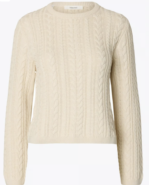 Braun Knit Cable Short O-Neck - Birch 