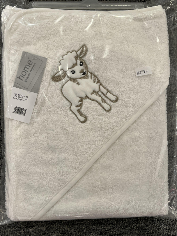 Badehåndkle m/hette Lam Hvit