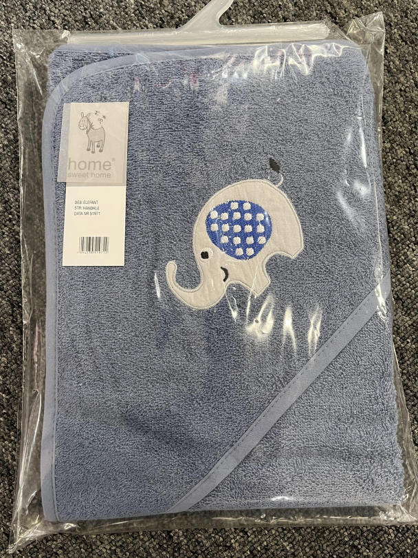 Badehåndkle m/hette Elefant blå