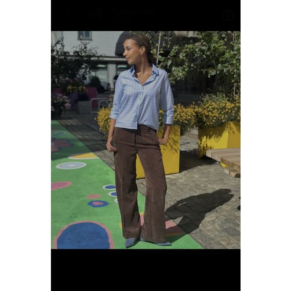 Wilma Light Blue/Brown Checks Shirt fra Hazel