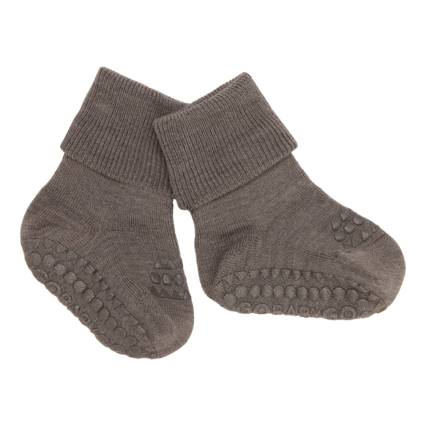 Non-Slip Socks Merino Wool - Brown Melange - Image 1