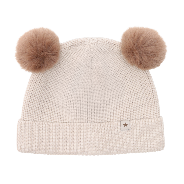 Beanie Wool Knit Pompoms - Sand Melange - Image 1