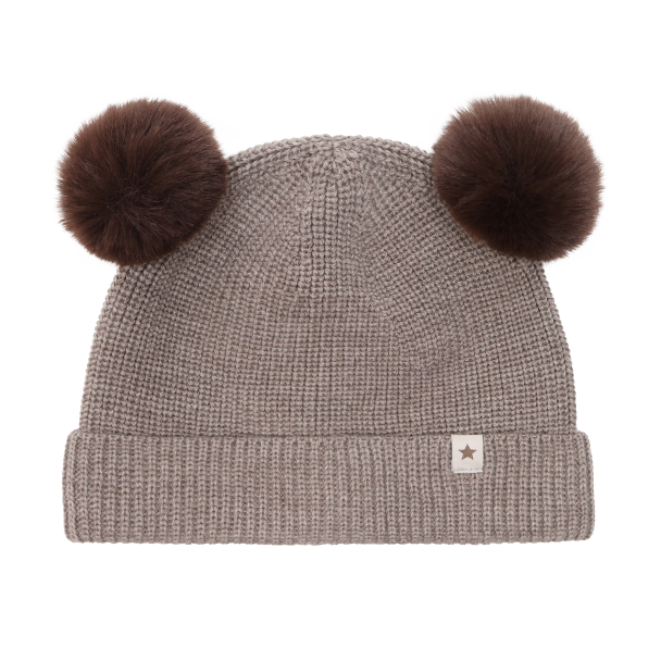 Beanie Wool Knit Pompoms - Cinder Melange - Image 1