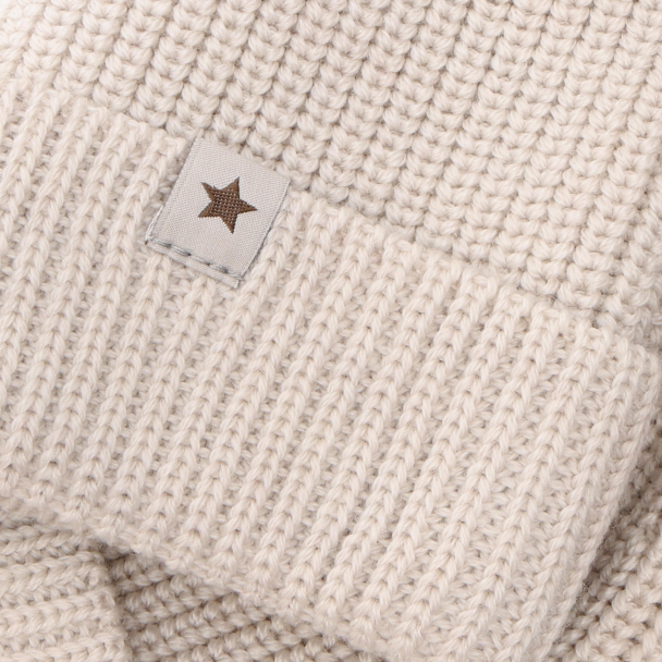Beanie Wool Knit Pompoms - Sand Melange - Image 3