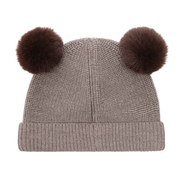 Beanie Wool Knit Pompoms - Cinder Melange - Image 2