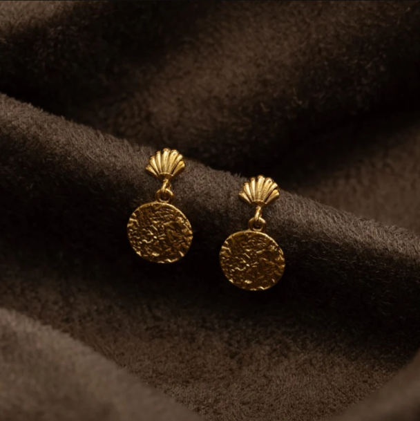 Mini Shell & Molten Coin Earrings - Image 3