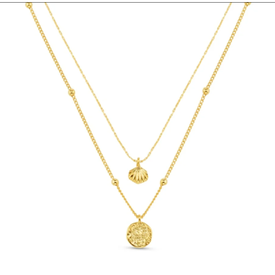 Mini shell & Molten Coin 2-Row Necklace 