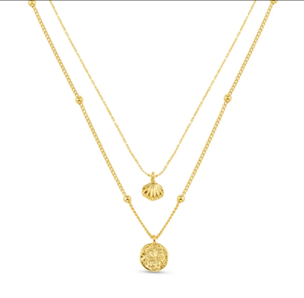 Mini shell & Molten Coin 2-Row Necklace  - Image 1