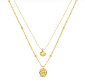 Mini shell & Molten Coin 2-Row Necklace 