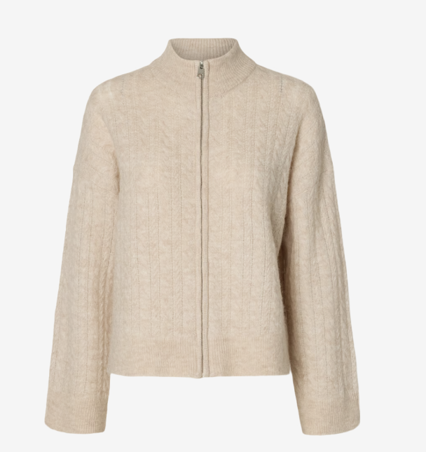 Lulu Cable Knit Zipper Cardigan - Birch 