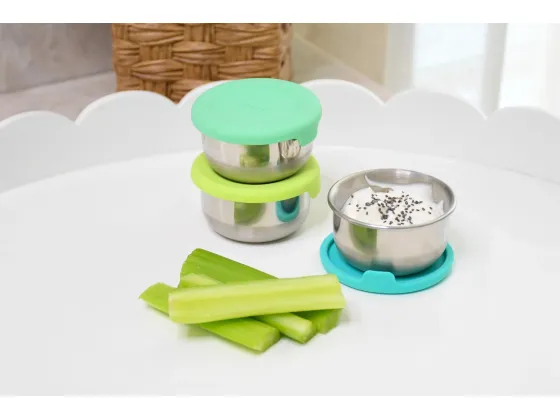 3 pk Mini st&aring;l bokser med silikonlokk