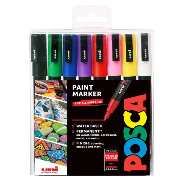 Uni POSCA PC-5M - Medium 1,8-2,5mm - Sett Standard 8stk