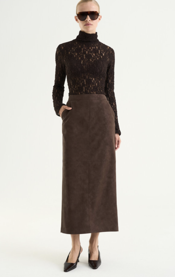 Yara Faux Suede Skirt - Mocha Brown  - Image 1