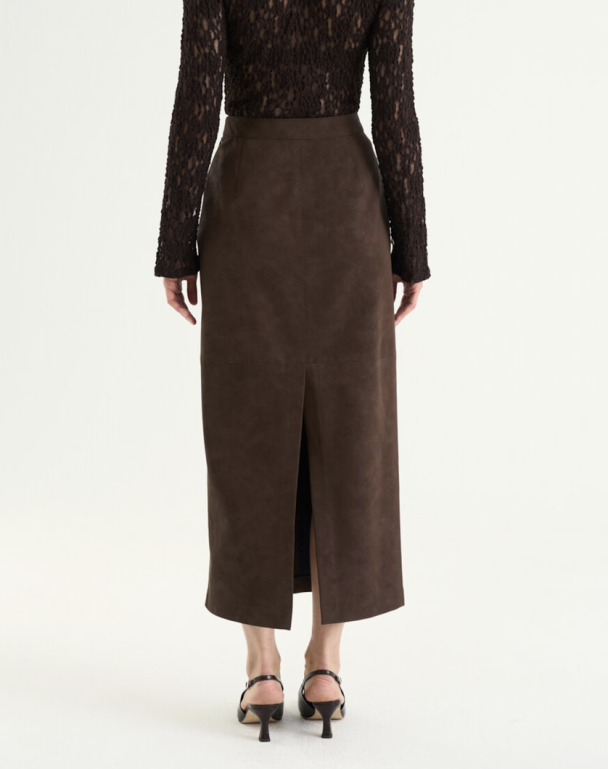 Yara Faux Suede Skirt - Mocha Brown  - Image 2