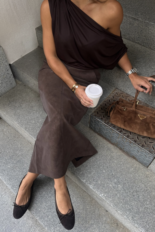 Yara Faux Suede Skirt - Mocha Brown  - Image 3
