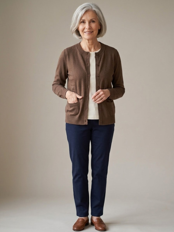 Cardigan m/rund hals 60020 Mørk Brun - Image 2